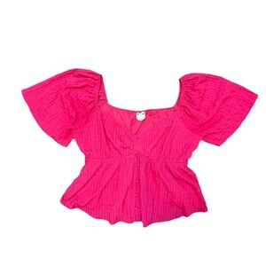 Plus Size Women's Arula Size B 2x Pink Ruffle Sleeve Button Down Top Shirt
